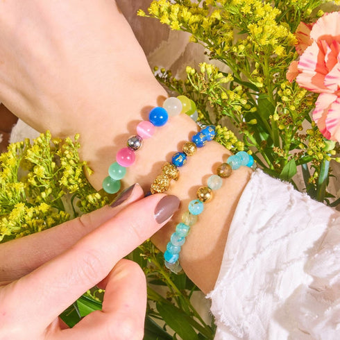 Mini Pixiu Feng Shui Armband | Wasserelement | Blauer Achat x 18 Karat Gold